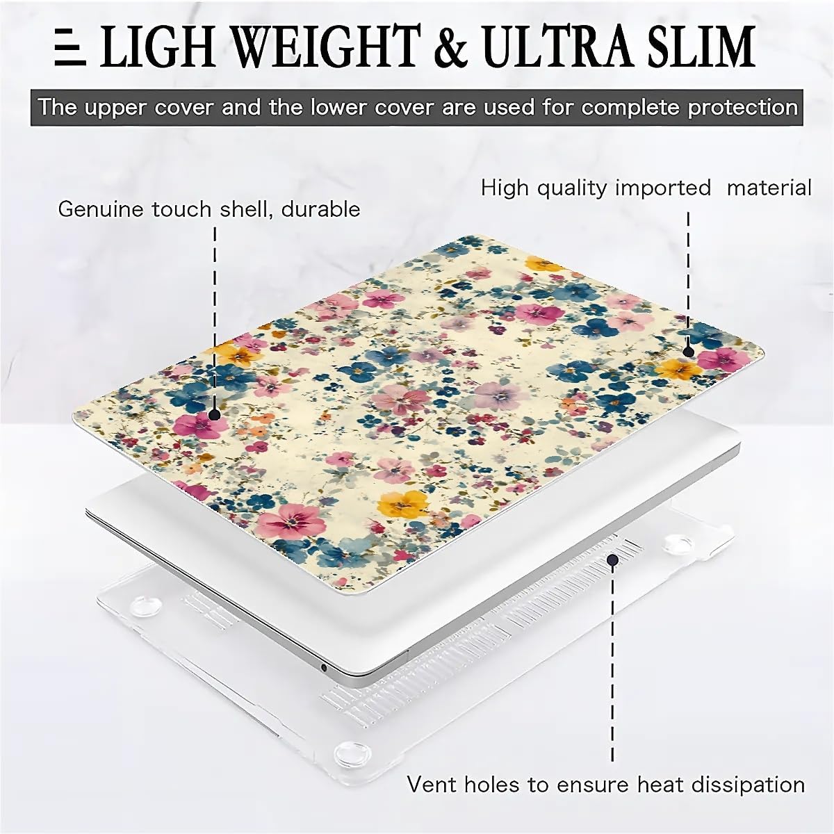Compatible with MacBook Air 13.3 13.6 Inch Case 2022 2021 2020 2019 Plastic Hard Shell Case Cover,13.6 Air (A2681) M2 2022, Small Pastel Flowers