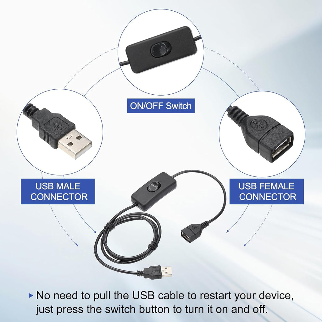 MECCANIXITY USB Extension Cable with ON/Off Toggle Switch 1m USB Male to Female Extension Cord for Desk Lamp Fan LED Light Strip Black Pack of 1