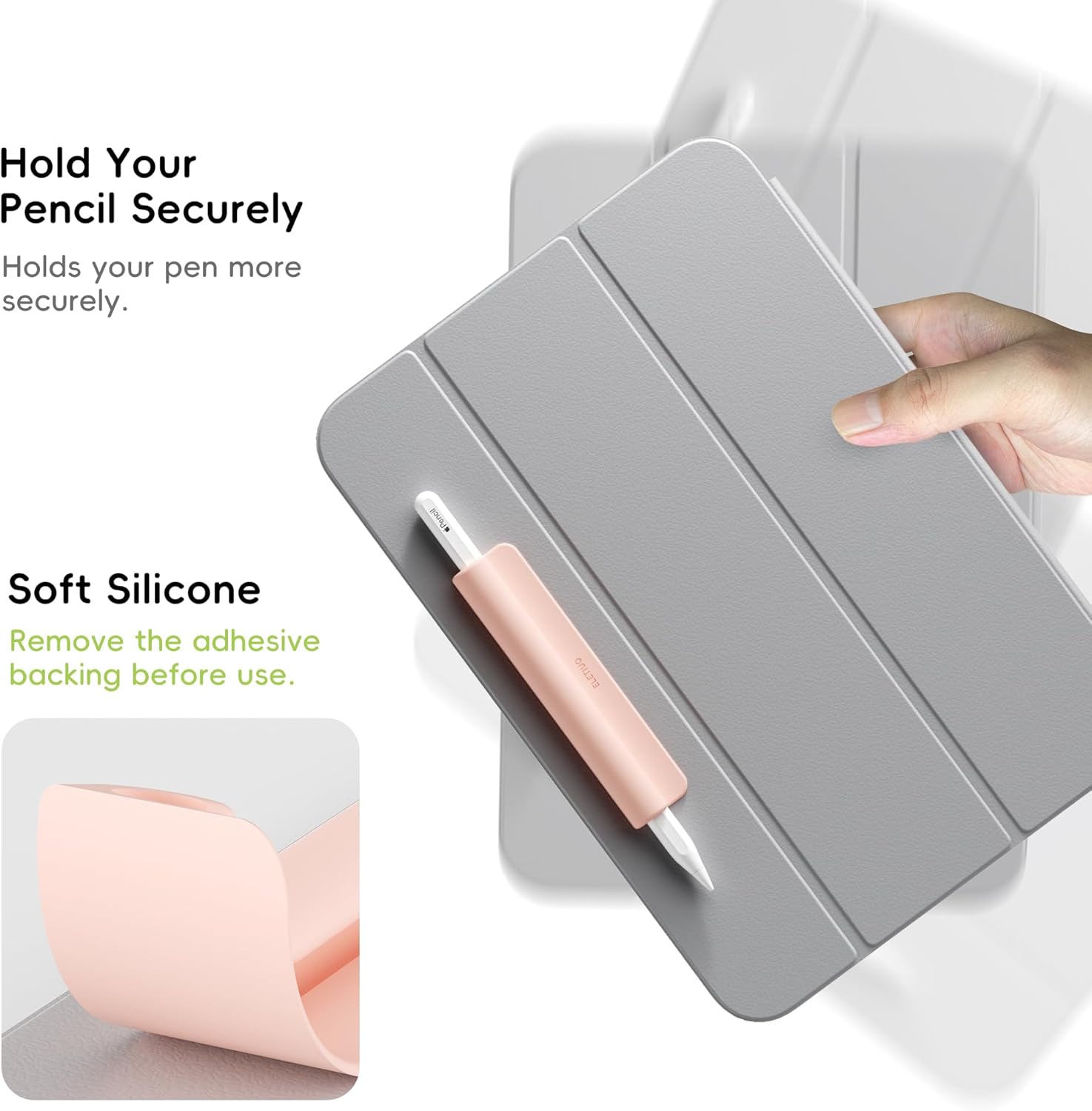 ELETIUO Silicone Pencil Holder Sleeve,Compatible with Apple Pencil (USB-C),Apple Pencil 1st/ 2nd Generation,Strong Adhesive Sticky Attached to iPad Case for Stylus Pens,Pink