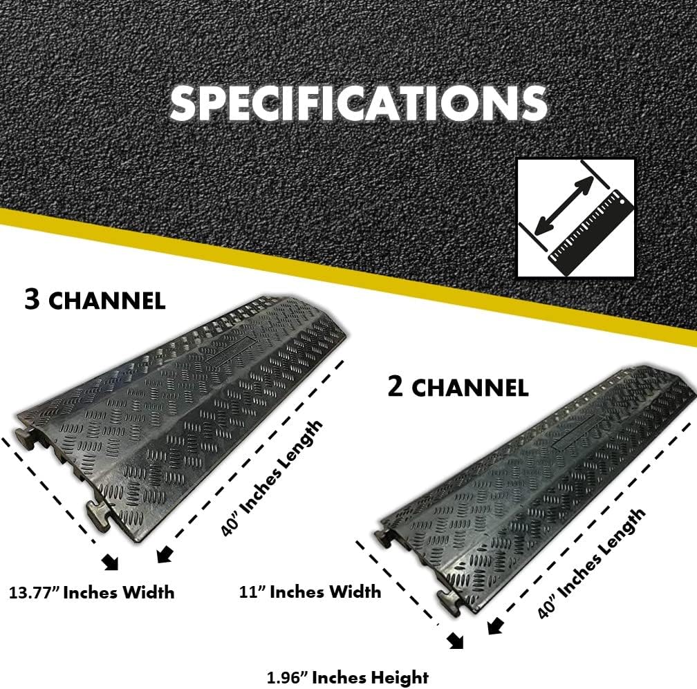 Kable Kontrol Drop Over Floor Cord Cover – 40” Inch Long 3 Channel Cable or Wire Protector – 30 Pcs Bulk Pack - Rubber Ramp for Indoor and Outdoor Use – Black