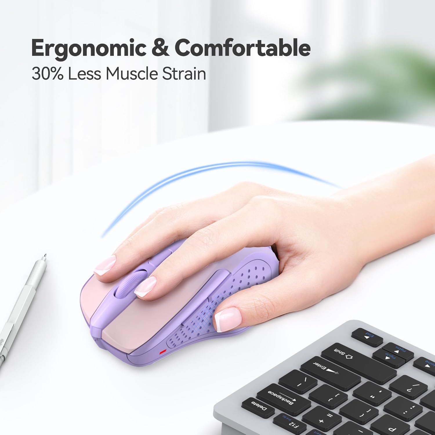 TECKNET Wireless Mouse, 2.4G Ergonomic Optical Mouse, Computer Mouse for Laptop, PC, Computer, Chromebook, Notebook, 6 Buttons, 24 Months Battery Life, 4000 DPI, 6 Adjustment Levels