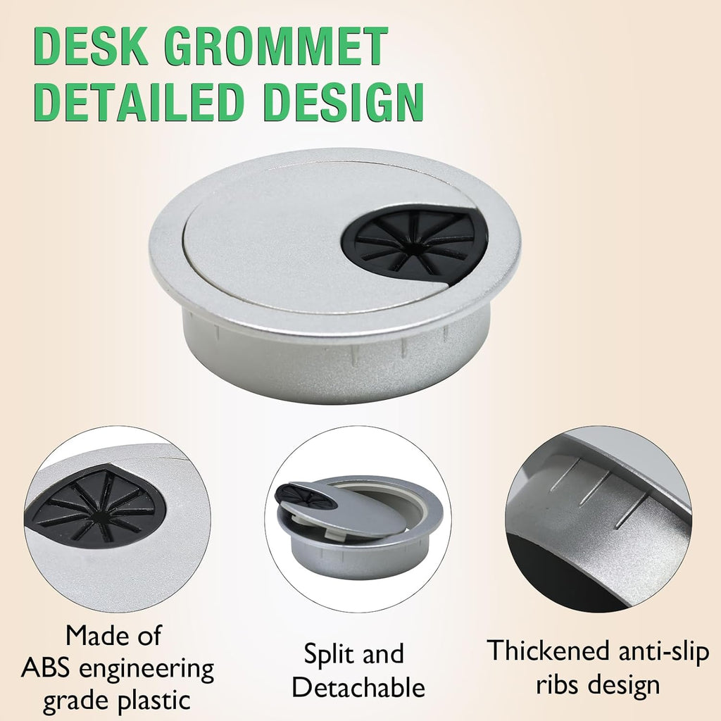 5 Pcs Desk Grommet 2-1/16" / 53 mm, Desk Cord Hole Cover, Cable Grommet ABS Plastic, Desk Hole Grommet for Home & Office Pc, Detachable Cable Cord Organizer-Silver Sand