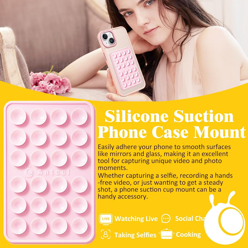 Anteel Medium-Sized Silicone Suction Phone Case Adhesive Mount, Enhanced Suction Power and Upgraded Thickened Sticky Phone Grip, Durable, Hands-Free Sticky Phone Holder, 2.28"x3.46" (TP&TP)