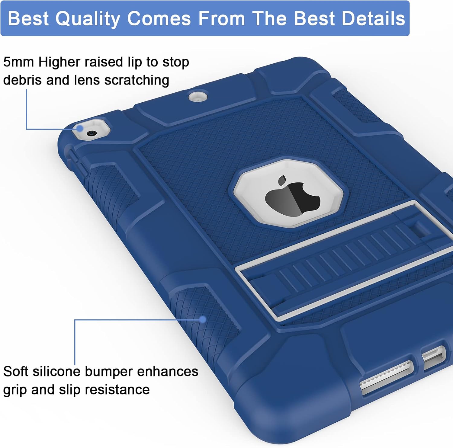 Rantice iPad 9th Generation Case, iPad 8th Generation Case, iPad 7th Generation Case, Hybrid Shockproof Rugged Drop Protection Cover with Kickstand for iPad 10.2'' (Navy+Gray)