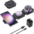Travel Charger for Samsung Multi Devices, Foldable 3 in 1 Wireless Charging Station Fast Charging Stand/Pad Compatible for Samsung Galaxy S25/S24/S23/Note20 GalaxyWatch8/7/6 Galaxy Buds4