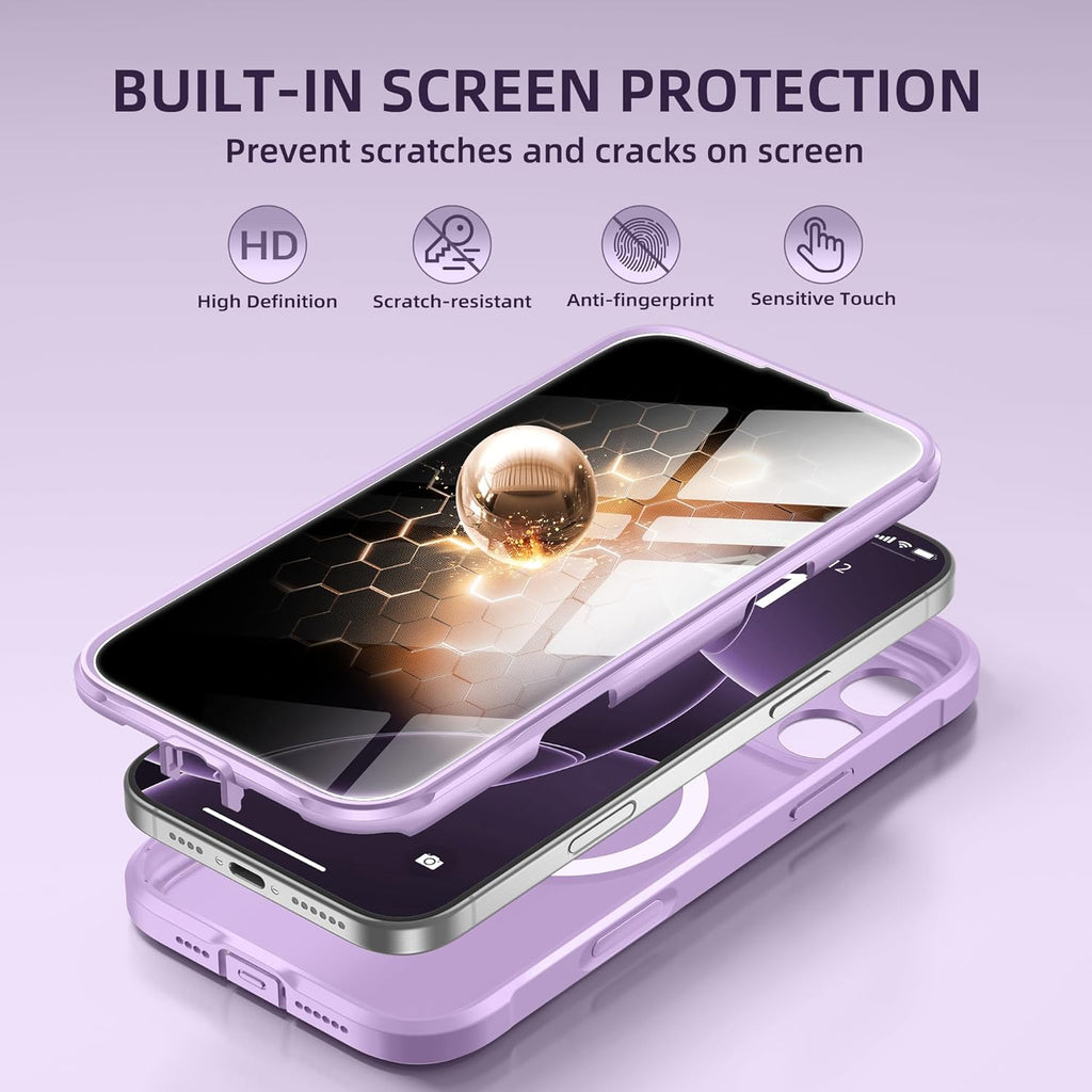 BERFY Magnetic for iPhone 16 Pro Case, Compatible with MagSafe, Built-in Privacy Screen Protector and Upgraded Camera Protection, Anti-Spy Full Body Shockproof Phone Case for 16 Pro 6.3", Light Purple