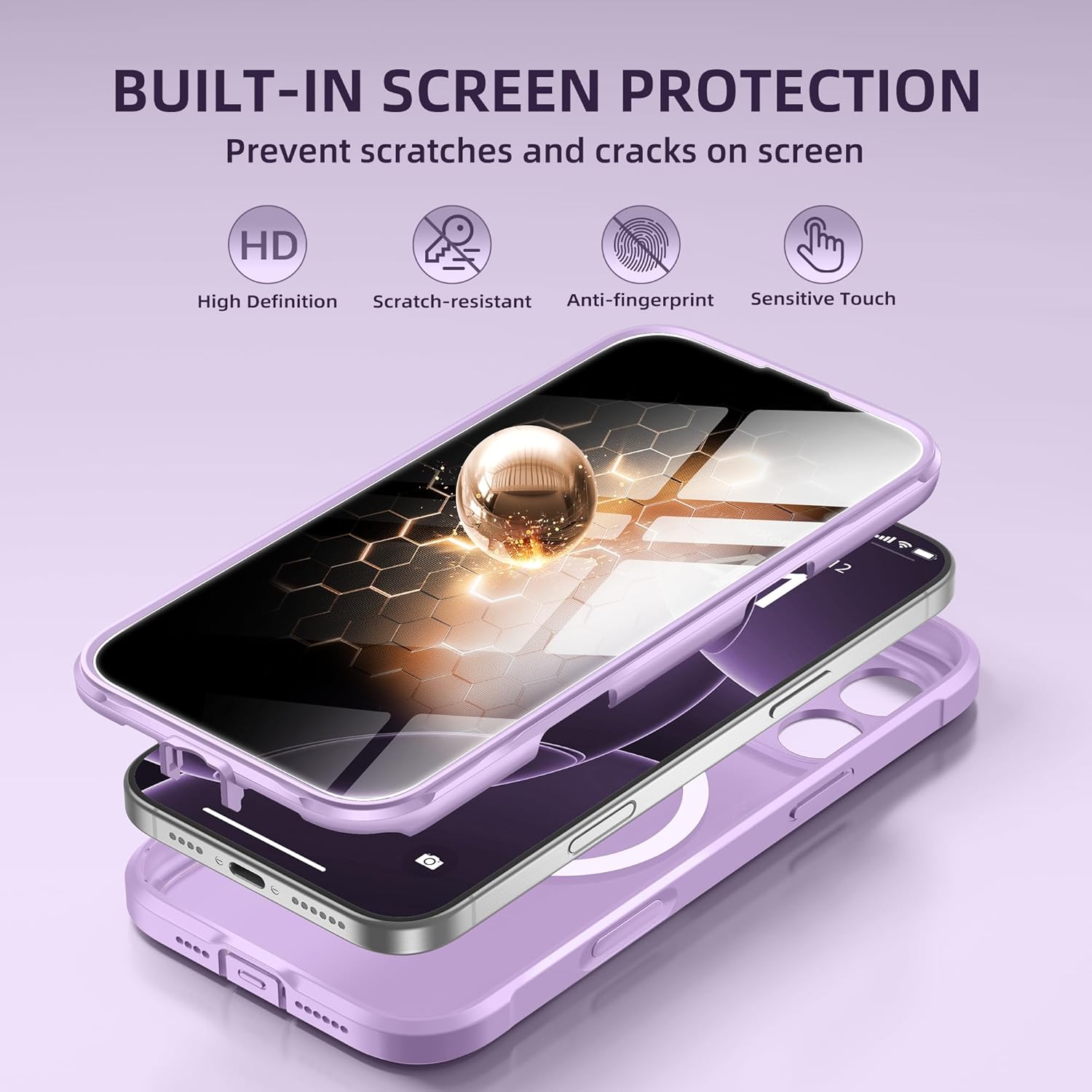 BERFY Magnetic for iPhone 16 Pro Case, Compatible with MagSafe, Built-in Privacy Screen Protector and Upgraded Camera Protection, Anti-Spy Full Body Shockproof Phone Case for 16 Pro 6.3", Light Purple
