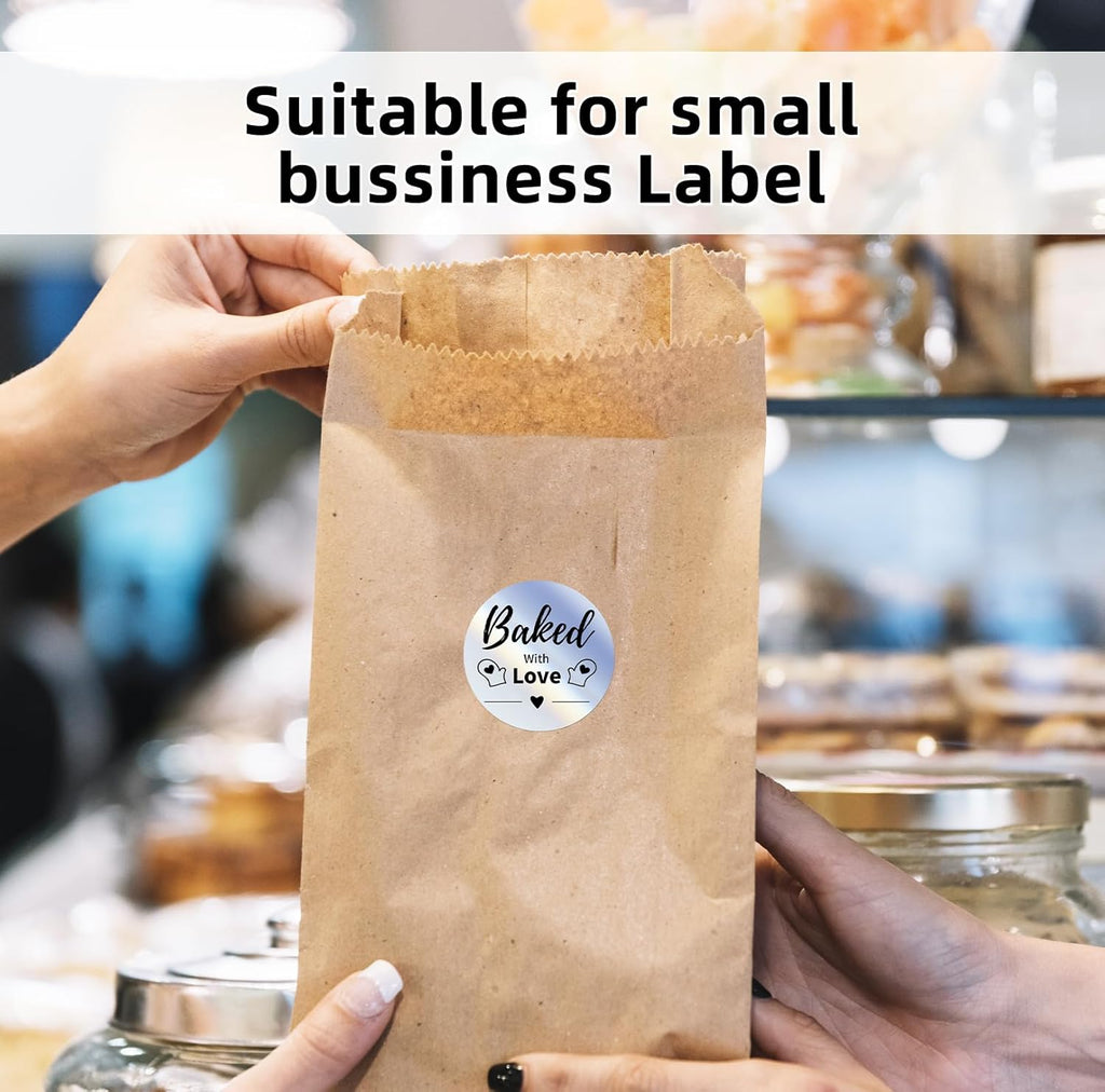 2'' Circle Thermal Labels, Holographic Sliver 400pcs Round Thermal Printer Labels, Multi-Purpose Stickers for Logo Design, Name/Price Tag, Address, QR Code