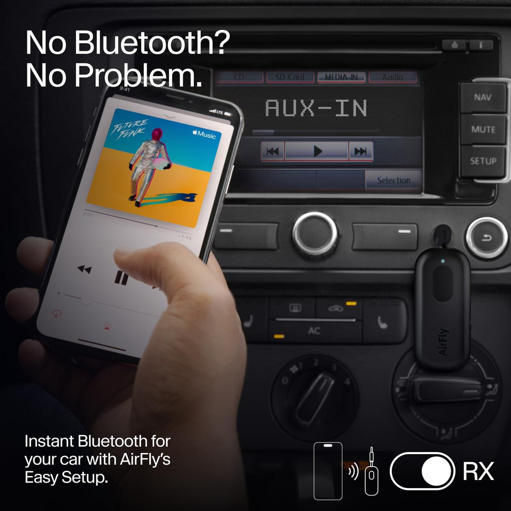 Twelve South AirFly Pro Bluetooth Wireless Audio Transmitter/Receiver for up to 2 AirPods/Wireless Headphones; Use with Any 3.5 mm Audio Jack, Black