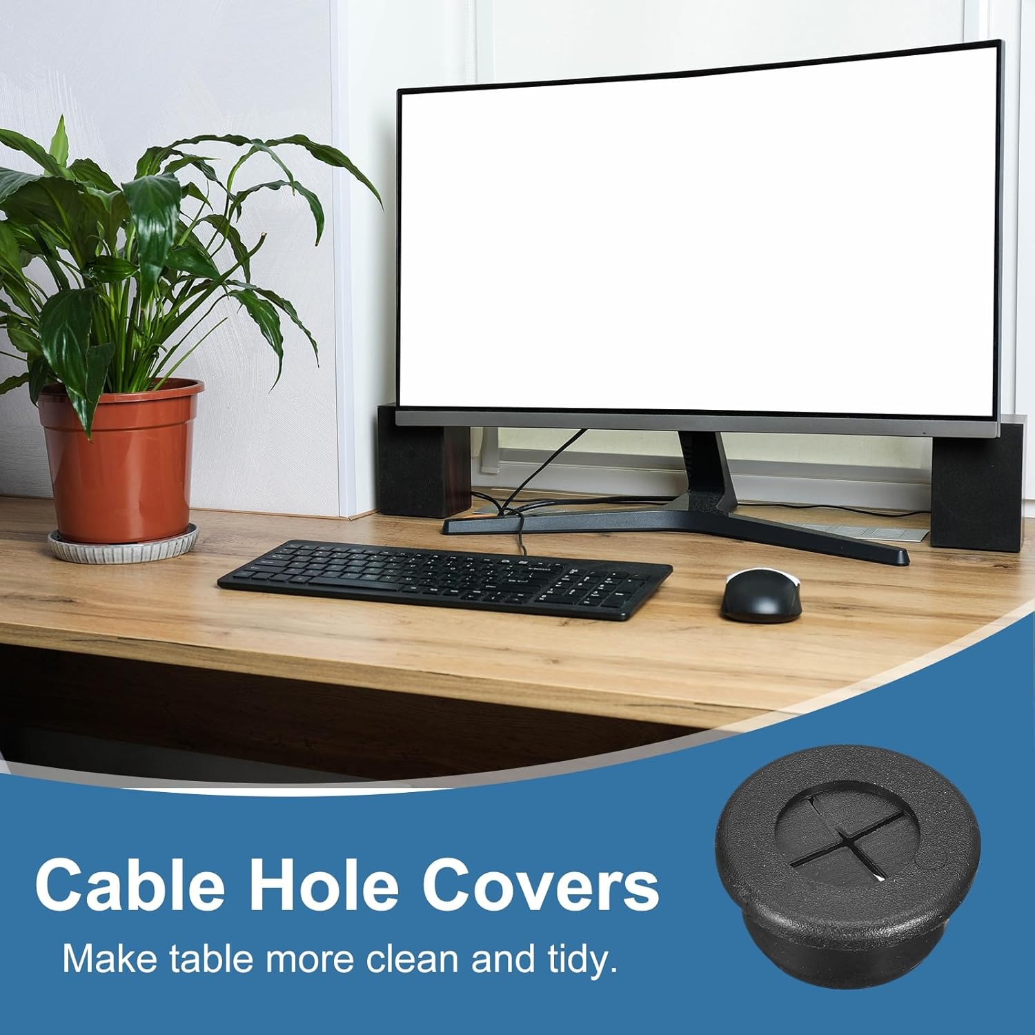 uxcell 4Pcs Cable Cord Grommet, 13/16"(20mm) Rubber Desk Grommets Wire Pass Through Hole Cover with Marked Cable Ties for Home Office Cable Wire Protection, Black