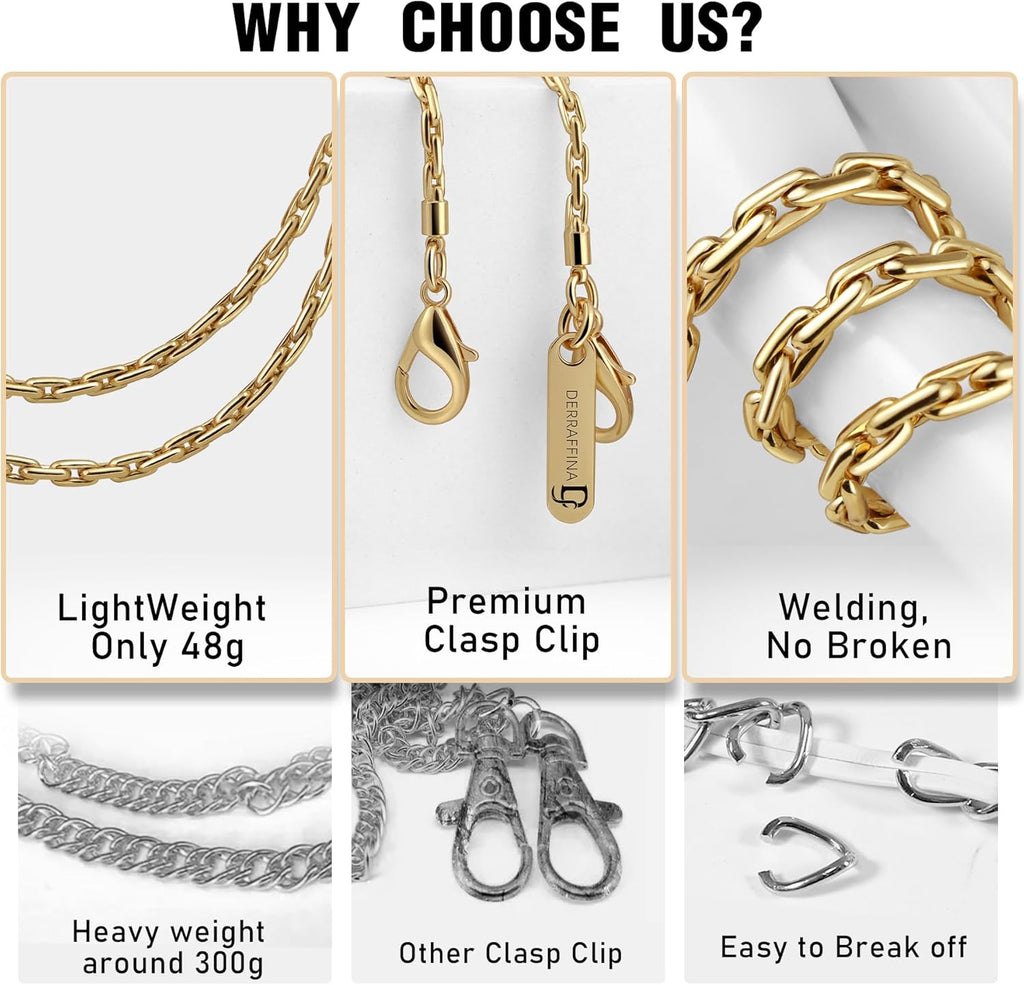 Metal Phone Chain, Crossbody Detachable Phone Lanyard with 1*Wrist Strap & 2* Tether Tabs for iPhone and Smartphones (PaleGold,Extend)
