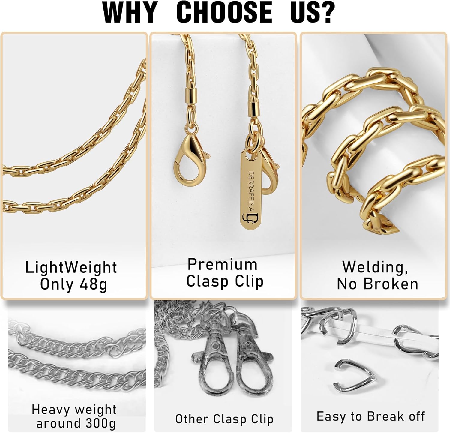 Metal Phone Chain, Crossbody Detachable Phone Lanyard with 1*Wrist Strap & 2* Tether Tabs for iPhone and Smartphones (PaleGold,Extend)