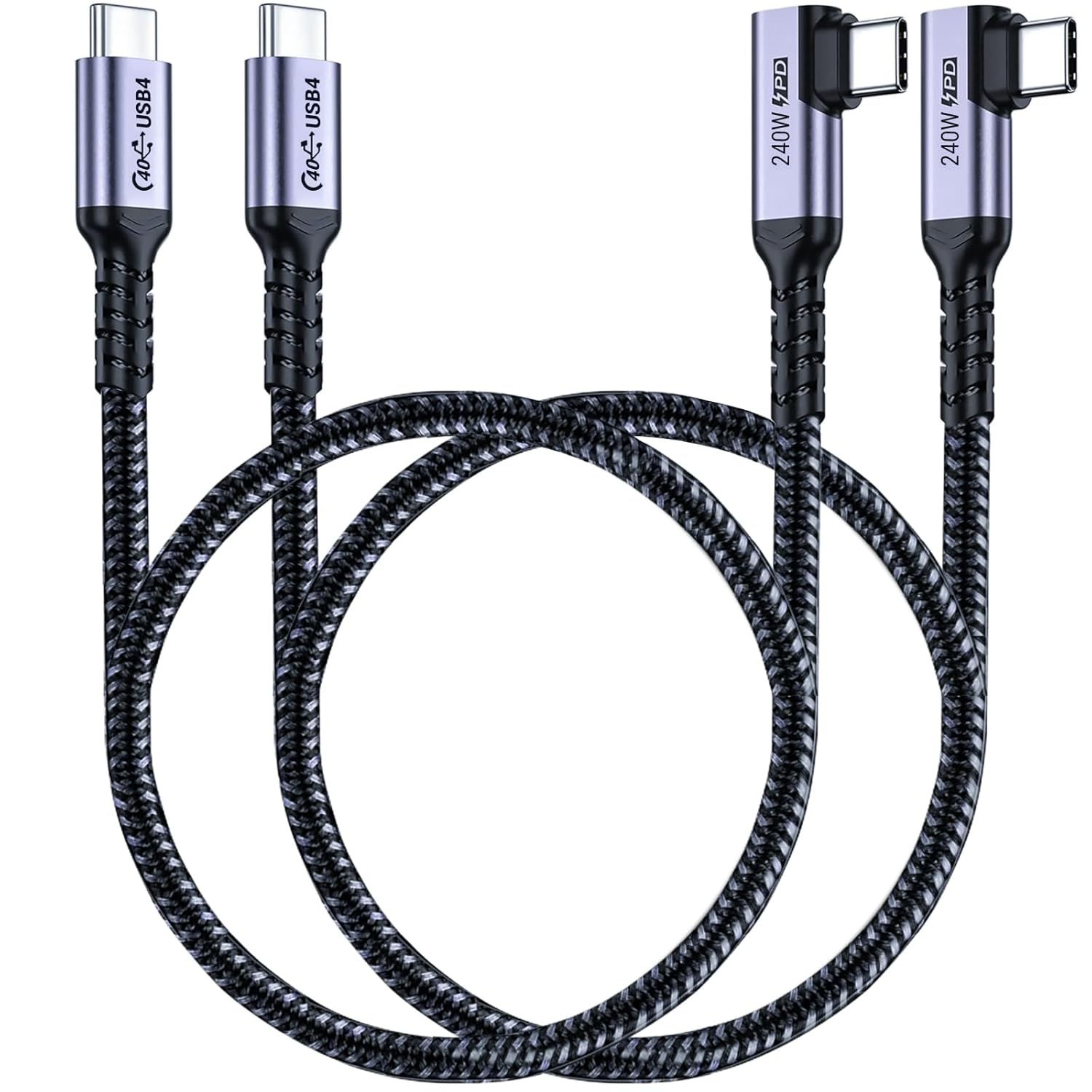 Short USB 4 Cable Right Angle [1.5FT 2 Packs], 240W Fast Charging with High Speed 40Gbps Data Transfer and 8K Video Display Compatible with iPhone 16/16 Plus/16 Pro Max, MacBook, Galaxy S23