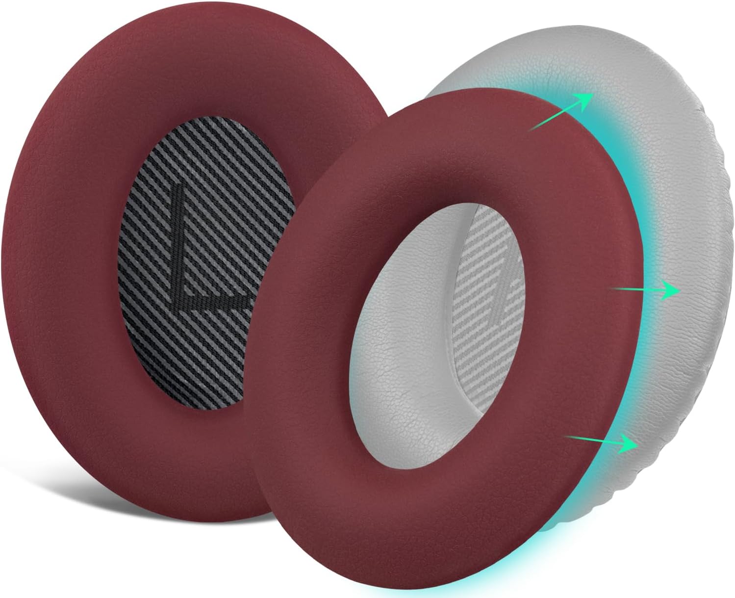 SOULWIT Silicone Ear Pads Cover Protector for Bose QuietComfort QC15 QC25 QC2 QC35 QC45/Ae2 Ae2i Ae2w/SoundTrue & SoundLink AE Headphones Cushions, Sweatproof, Easily Washable - Burgundy