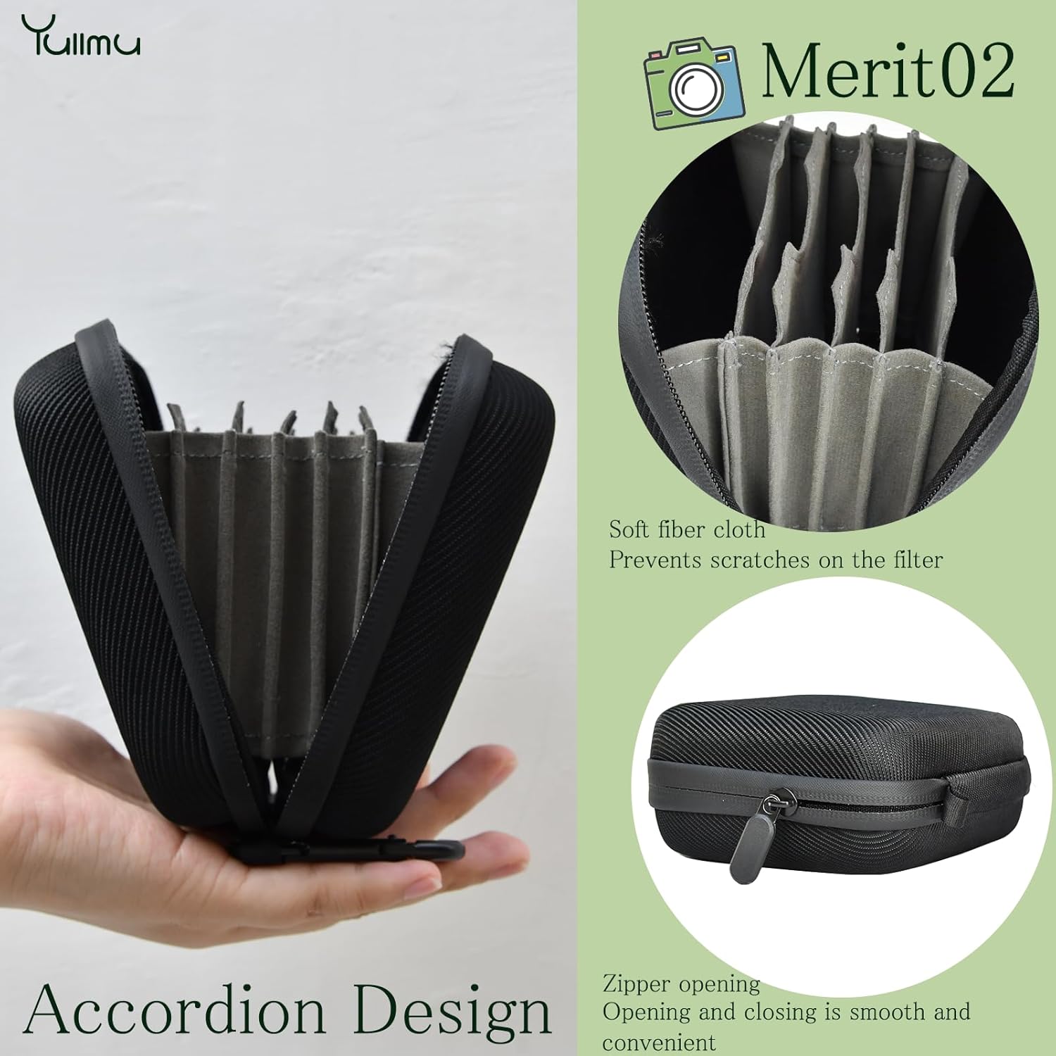 Hard Shell Camera Filter Case Camera Filter Accessories and Storage Suitable for 6 circular filters with a maximum diameter of 95mm Microfiber-Lined Pockets