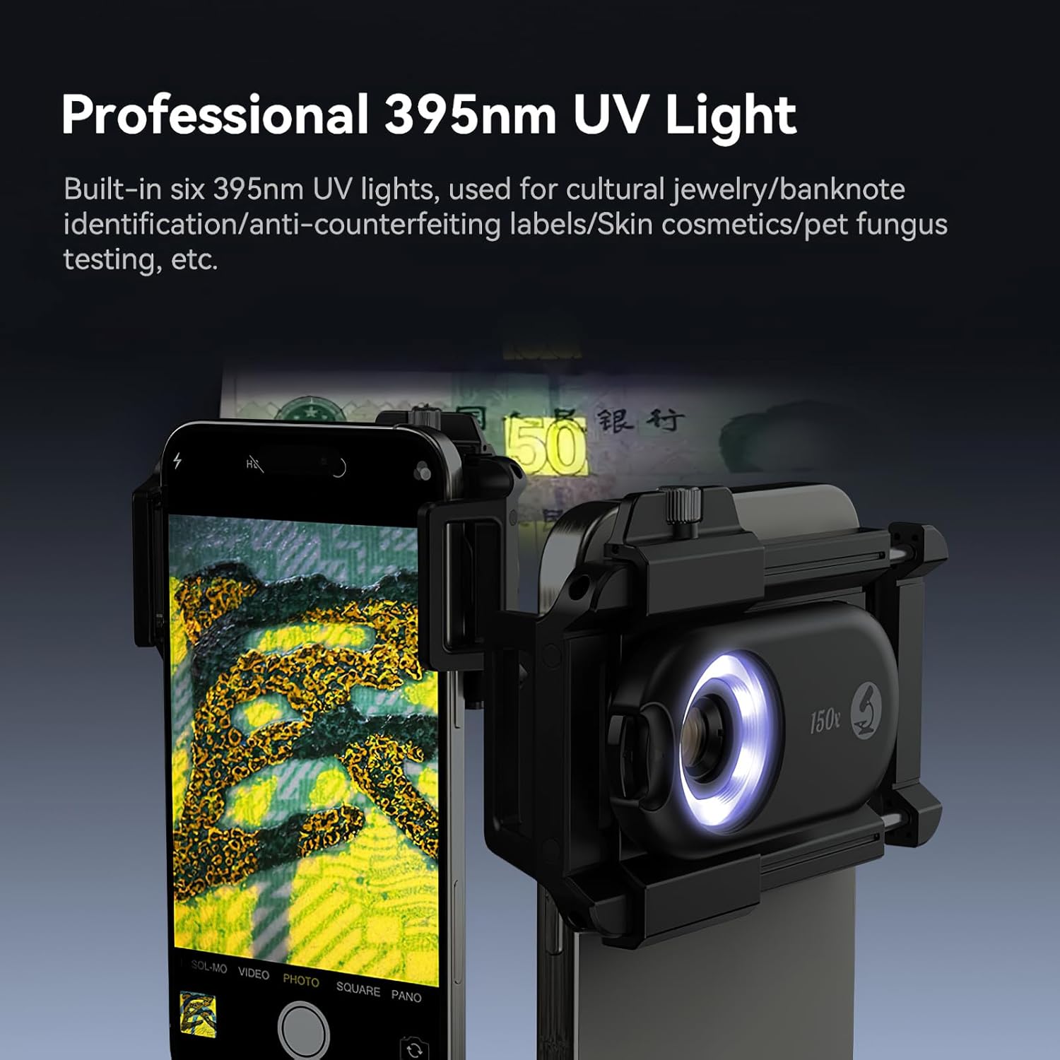 Kolertron Mobile Phone Microscope Lens, Universal with LED Ultraviolet lamp and CPL, Portable Digital Microscope Camera Accessory, Suitable for 90% iPhone/Android Phones (Note: Compatible)