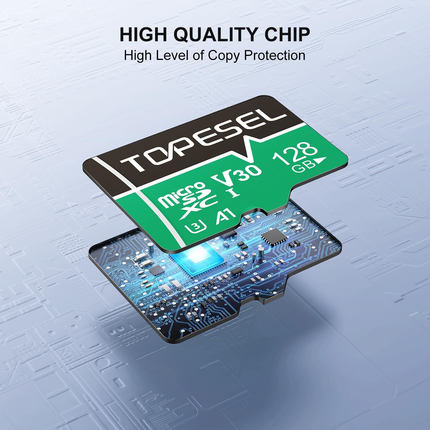 TOPESEL 128 GB Micro SD Card, 4K Camera Pro, UHD Video for GoPro, Action Camera, Drone, Smartphone, R/W up to 90/35 MB/s MicroSDXC Memory Card UHS-I U3 A1 V30