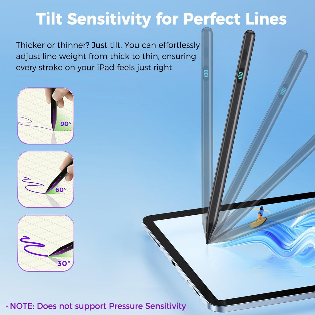 iPad Pencil with Magnetic&5 Extra Tips,USB-C Faster Charge,Stylus Pen Compatible with iPad 6-11th/A16,Air M3/M2/3-5th,Pro M4/11/12.9/13inch,Mini 5th-7th/A17Pro (Black)