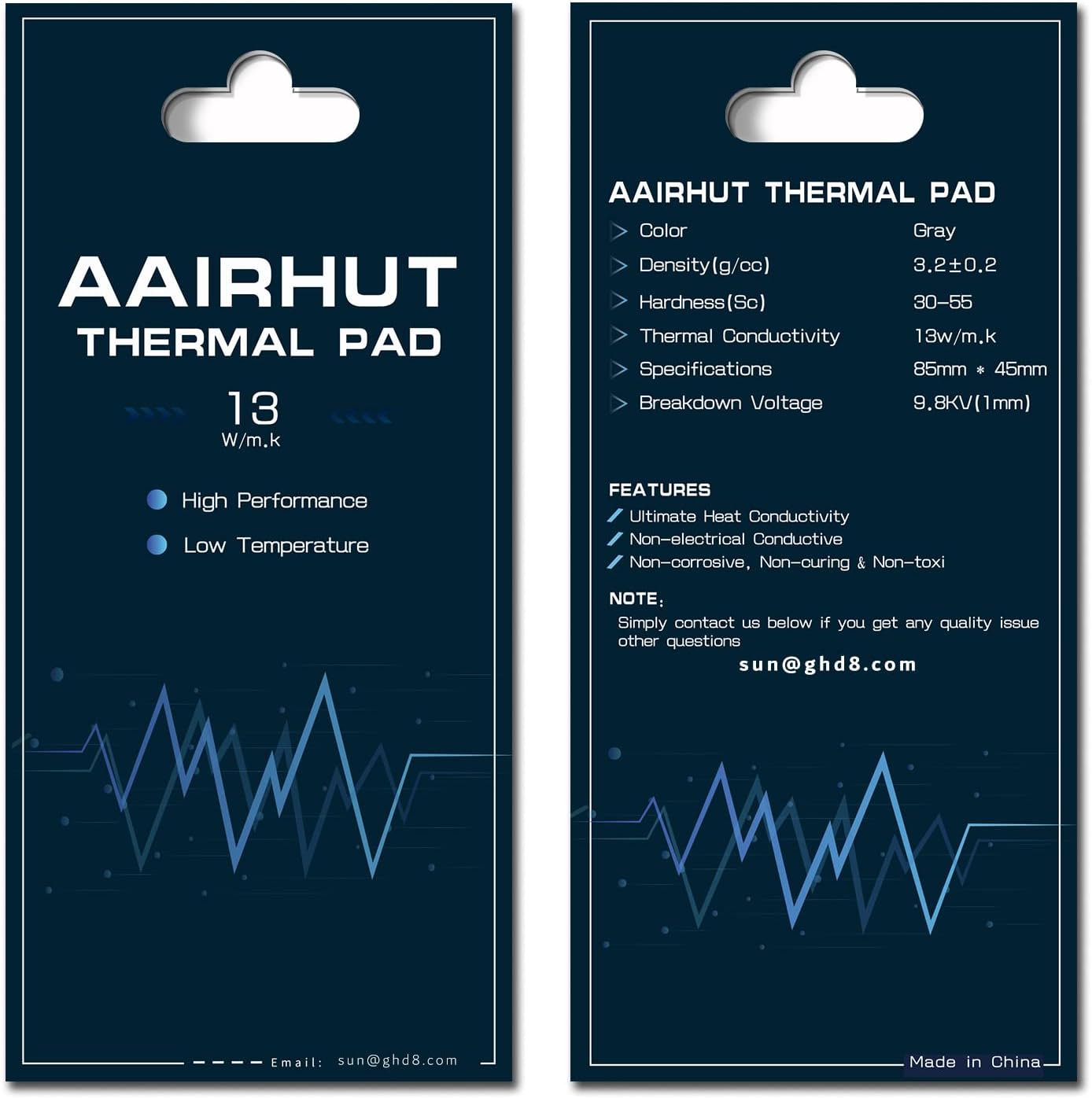 Aairhut Thermal Pad 13W/mK [0.5~3mm], 85x45x2.5mm Silicone Cooling Pad Non Conductive Heat Resistance Extreme Odyssey Cover with Dual Self-Adhesive Films for PC Laptop PS4/PS5/CPU/GPU/Computer