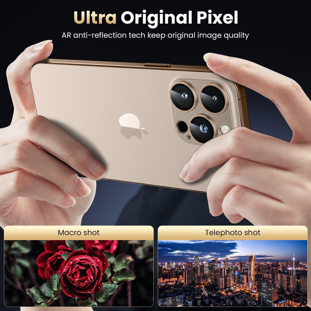 WSKEN for iPhone 16 Pro/iPhone 16 Pro Max Camera Lens Protector, [Military Grade Shatterproof] [Strong Adsorption] Metal Aluminum Alloy Tempered Glass Camera Screen Protector, Desert Titanium