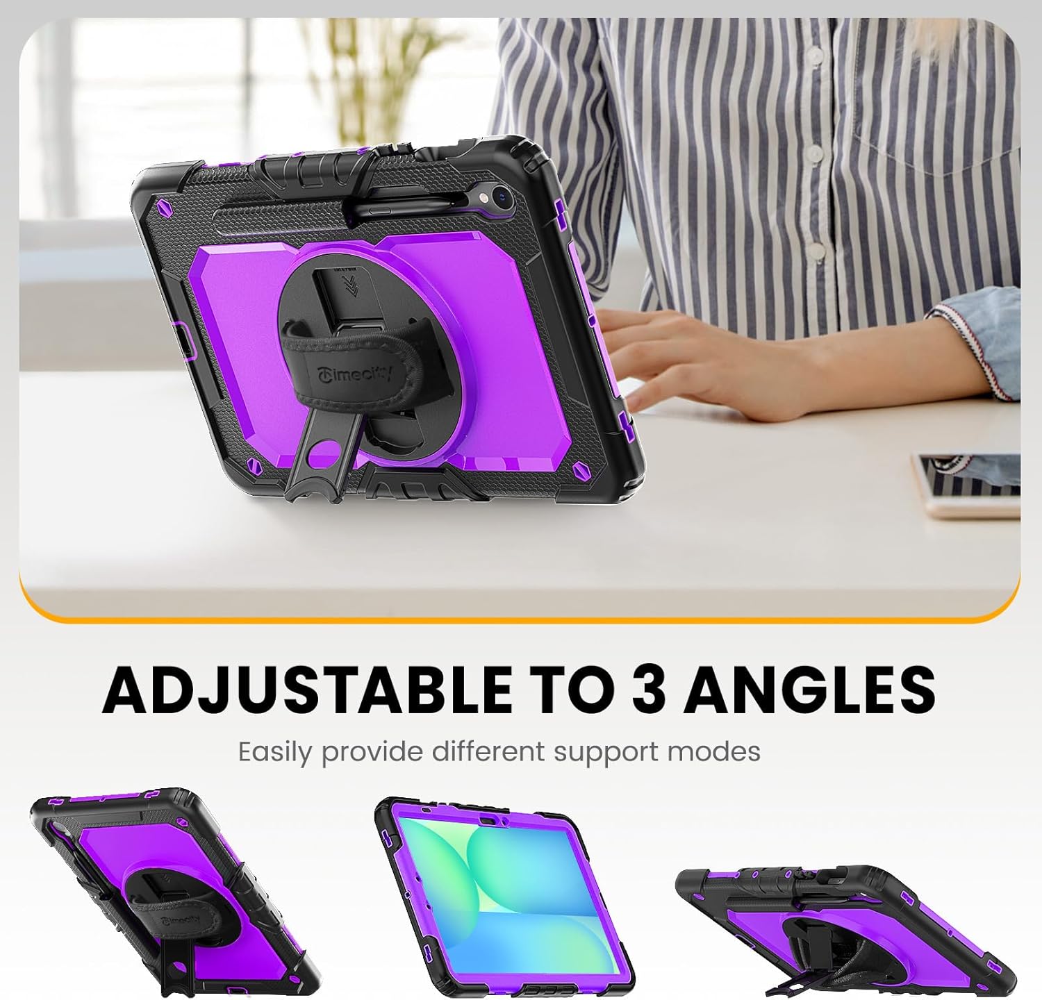 Timecity Case for Samsung Galaxy Tab S10 FE/ S9 FE 5G 10.9 Inch/ S9 11 Inch - Heavy Duty Protective Cover with Screen Protector, Rotating Stand, Shoulder Strap & S Pen Holder | Kids-Friendly, Purple