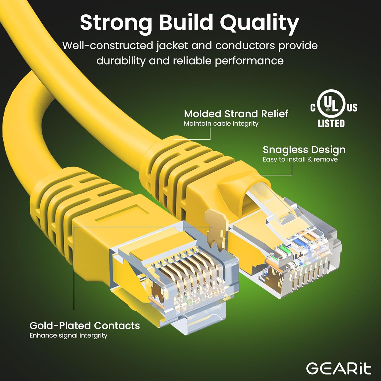 GearIT Cat 6 Ethernet Cable (24-Pack 6 Feet) Cat6 Network Patch, 10Gbps, RJ45, Snagless Cord, Gold-Plated Connectors, Internet for PC, TV, Tablet, Router, Printer, Servers, IT Data Center - Yellow