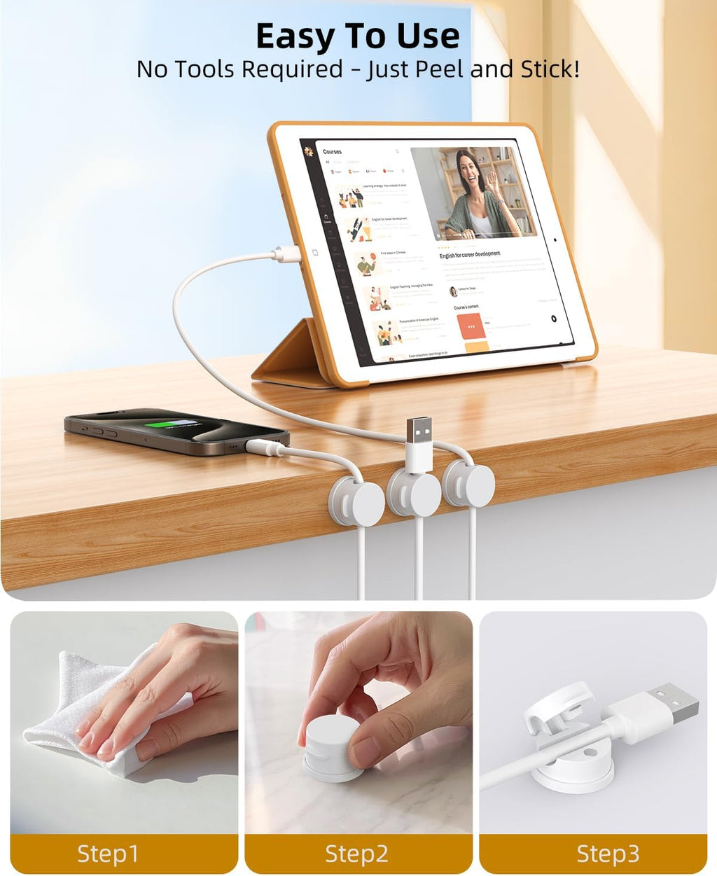 Cord Organizer, Rotatable Cable Organizer 8 Pack, No-Residue Adhesive Spring Cable Clips, Cord Holder for Nightstand, Kitchen, Office Accessories and Car (White)