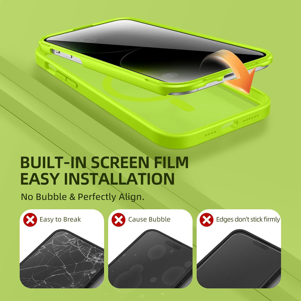 BERFY Magnetic for iPhone 14 Pro Max Case,Compatible with MagSafe,Built-in Privacy Screen Protector and Upgraded Camera Protection,Anti-Spy Full Body Shockproof Phone Case for 14 Pro Max, Bright Green