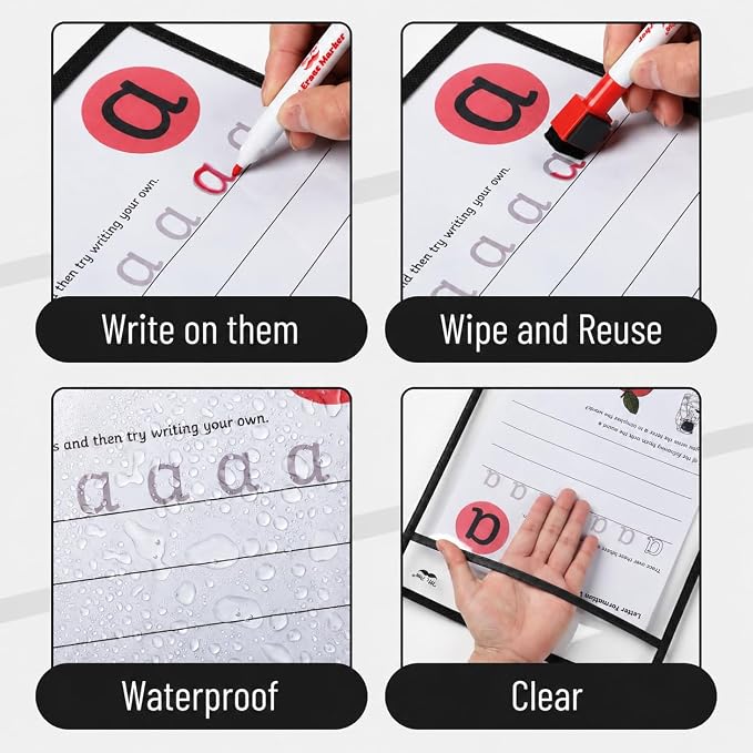 Mr. Pen- Large Reusable Dry Erase Pockets, 10.2" x 14", 12 Pack, Classroom - Image 6