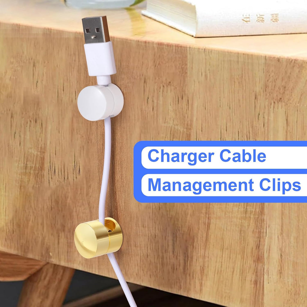 3 Sets Charger Holders for Cords, Adjustable Cable Anchor Holders, Adhesive Metal Cord Clips, Cable Management Wire Organizers for Desk, Office, Nightstand - Gold, White, Silver