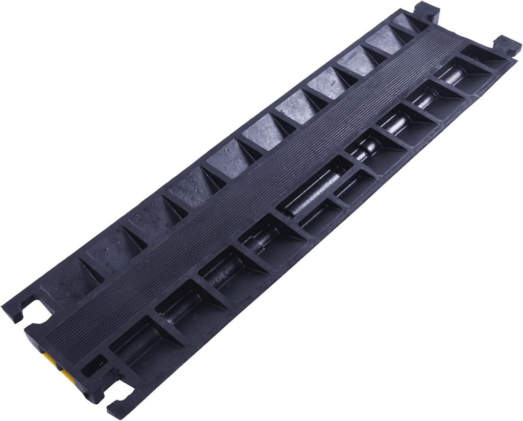Heavy-Duty Rubber Cable Protector Ramp (4-Pack) - 2-Channel Floor Cord Cover for Driveway, Warehouse, Events - 22,000 lbs Load Capacity - Indoor & Outdoor Use - Cable Speed Bump for Hoses, Cables