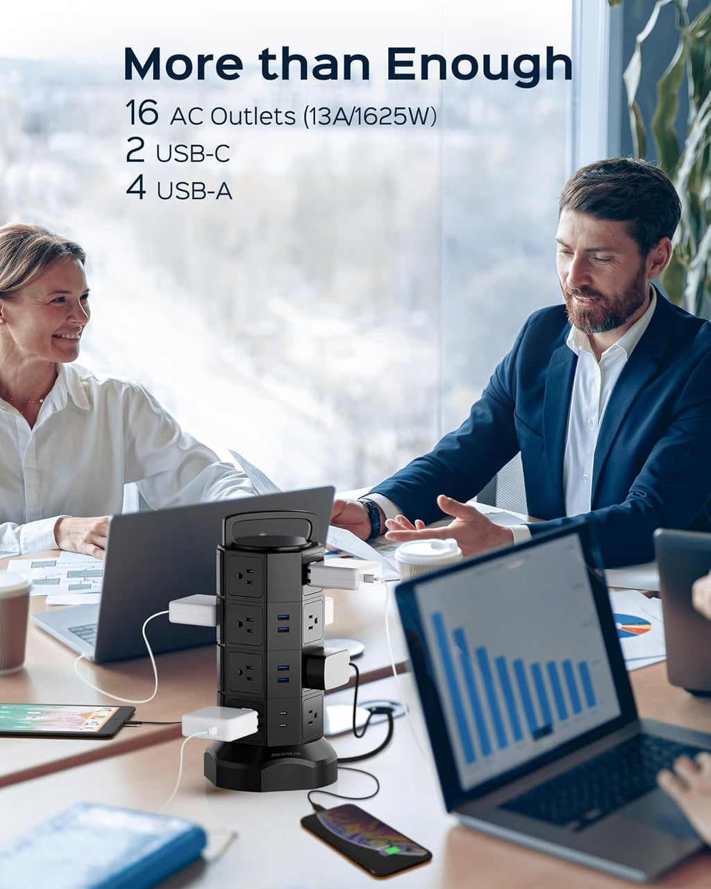Power Strip Tower Surge Protector, JACKYLED 16 Outlets 6 USB (2 USB C) Charging Station, Extension Cord with Multiple Outlets, 1050J 1625W/13A Outlet Extender 6.5ft Extension Cord for Home Office