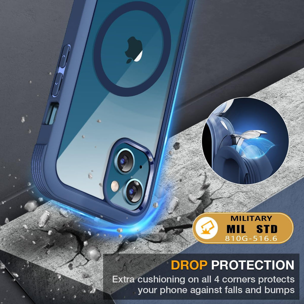 Miracase Magnetic Case for iPhone 13 Mini 5.4 Inch,with MagSafe,Built in Screen Protector,Full Body Protection(Dark Blue)