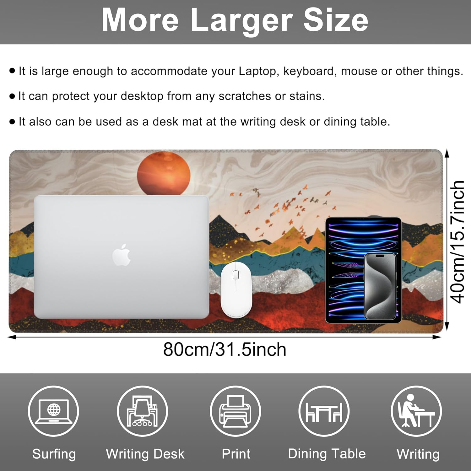 Mouse Pad, Large Colorful Precious Mountains Desk Mat, Extended Non-Slip Gaming Keyboard Mousepad Desk Pad, Thick Stitched Edges Waterproof Mouse Mat 31.5"x15.7" (Beautiful Landscape)