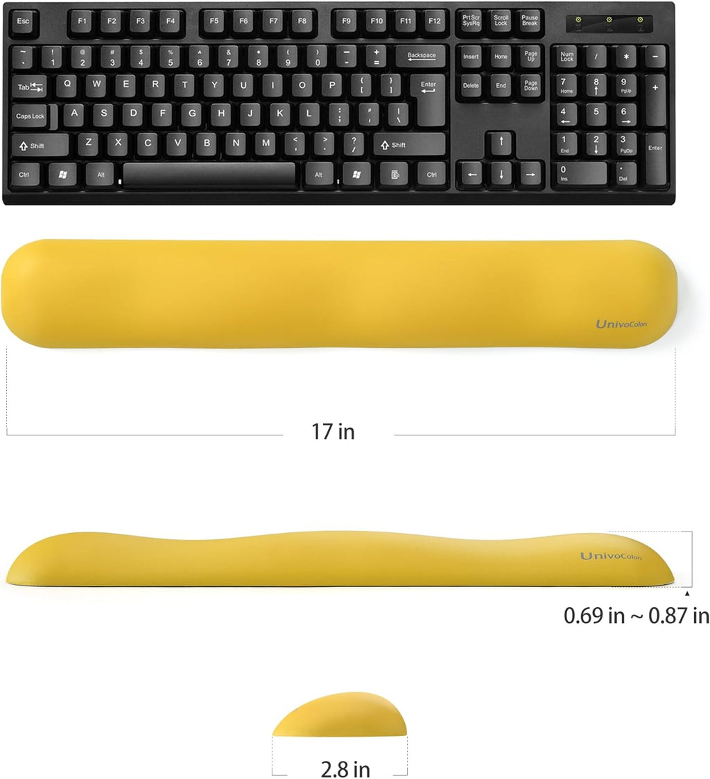 UnivoColors Design-Wave Set of Wrist Rest,Artificial Sheepskin+Memory Foam+Ergonomic+Anti-Slip Gel, Resilience Support During Work and Gaming,Keyboard Accessory,Yellow