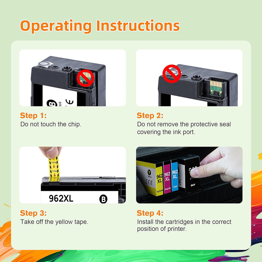 962XL 962 Ink Replacment for HP 962XL Ink Cartridges Combo Pack for HP Ink 962XL Black and 962 Color Combo Pack High Yield Work with Officejet Pro 9010 9020 9015 Series Printers, 4 Pack