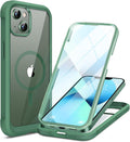 Miracase for iPhone 13 Case 6.1'', [Bubble Free] Full-Body Bumper Phone case with Built-in Full Glass Screen,No Gap,Compatible with MagSafe,Green