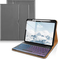 DTTO for iPad 11th (A16)/ 10th Generation Case with Keyboard (2025/2022), 7 Colors Backlit Wireless Detachable Keyboard Leather Folio Cover with Pencil Holder & Pocket, Gray