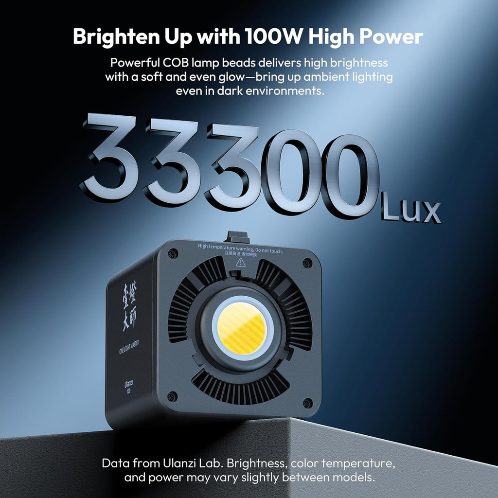 ULANZI 100W RGB Portable LED Video Light w DC Power Adapter, 111Wh Build-in Battery Metal Mini Adjustable Color Temperature COB Continuous Output Lighting Handheld Spotlight 2700K-6500K for Video