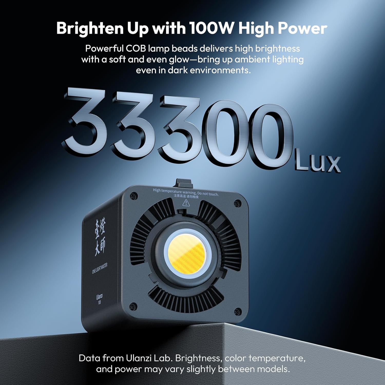 ULANZI 100W Bi-color Portable LED Video Light w DC Power Adapter, 111Wh Build-in Battery Metal Mini Adjustable Color Temperature COB Continuous Output Lighting Handheld Spotlight 2700K-6500K for Video