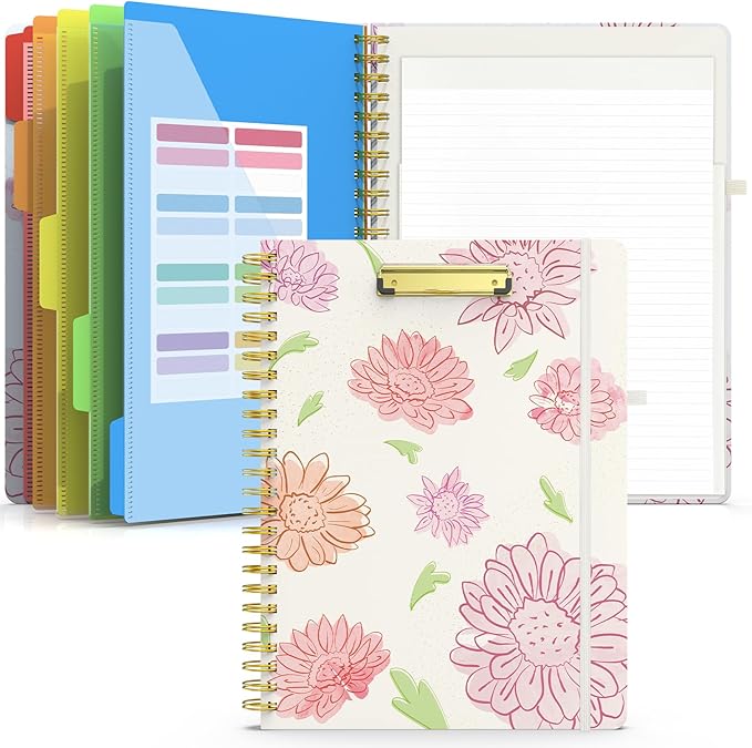 Sooez Clipboard Folio with Refillable Notepad, Folder with 10 Storage Pockets by Sooez