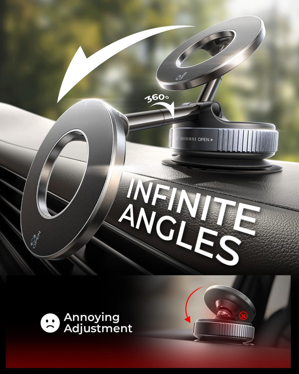 MRGLAS 2026 Upgraded Vacuum Magnetic Phone Holders for Your Car 360° Adjustable Absorption Magnetic Bracket 98LBS Magsafe Suction Cup Phone Mount for iPhone Car Truck Accessories for Men Women