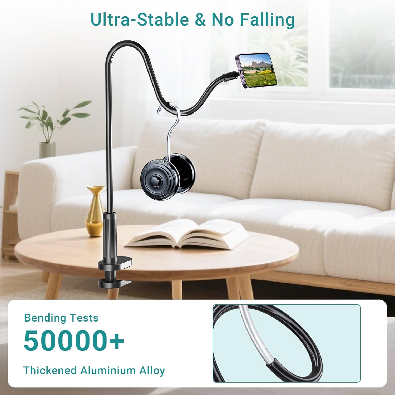 Gooseneck Phone Holder for Bed, Magnetic Cell Phone Stand for iPhone 16 15 14 13 12 Pro Max Plus Mini, Flexible Long Arm Mount 360 Adjustable for Desk Bedside Filming
