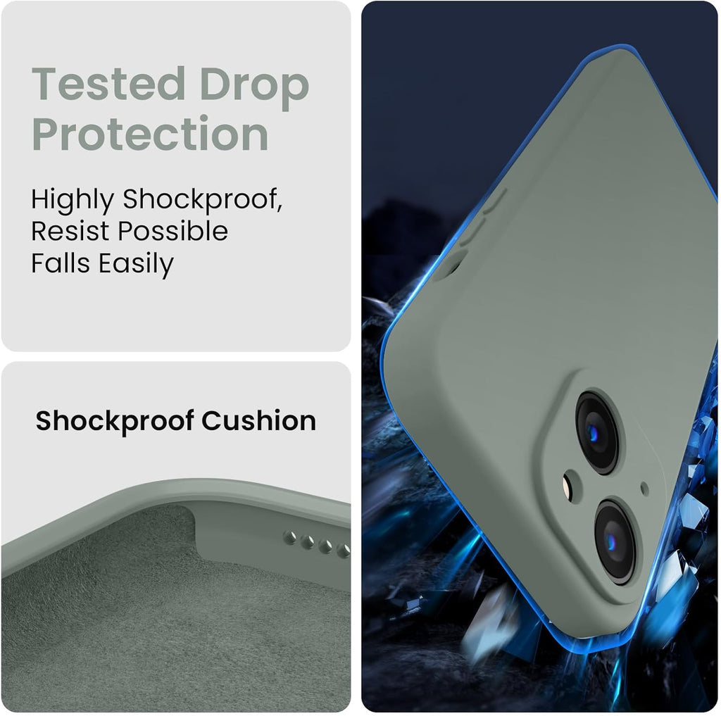 FireNova Designed for iPhone 14 Case, Silicone Upgraded [Camera Protection] Phone Case with [2 Screen Protectors], Soft Anti-Scratch Microfiber Lining Inside, 6.1 inch, Calke Green