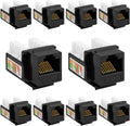 Cmple - 10 Pack Cat6 Keystone Jack Insert Punch Down RJ45 Connectors RJ45 90 Degree Female for Wall Plates, Patch Panels, Patch Cables, Ethernet Cables - Black
