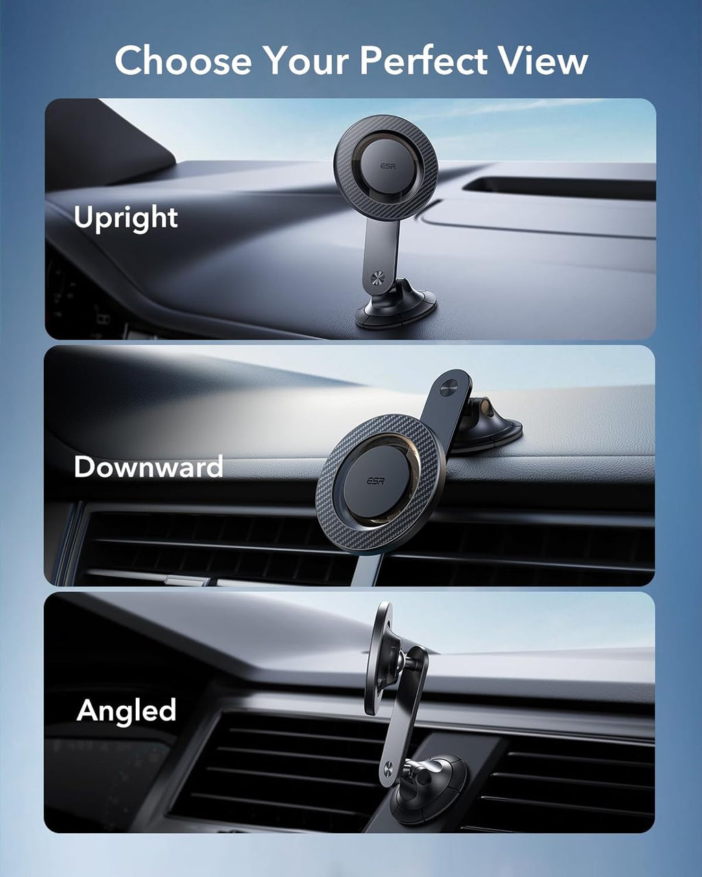 ESR for MagSafe Car Mount, Upgraded Dashboard Magnetic Phone Holder for Car, 360° Rotation, Car Phone Holder Mount for iPhone 16/16e/15/14/13/12,S25,Strong Magnets,Car Accessories(with 2 Metal Rings)
