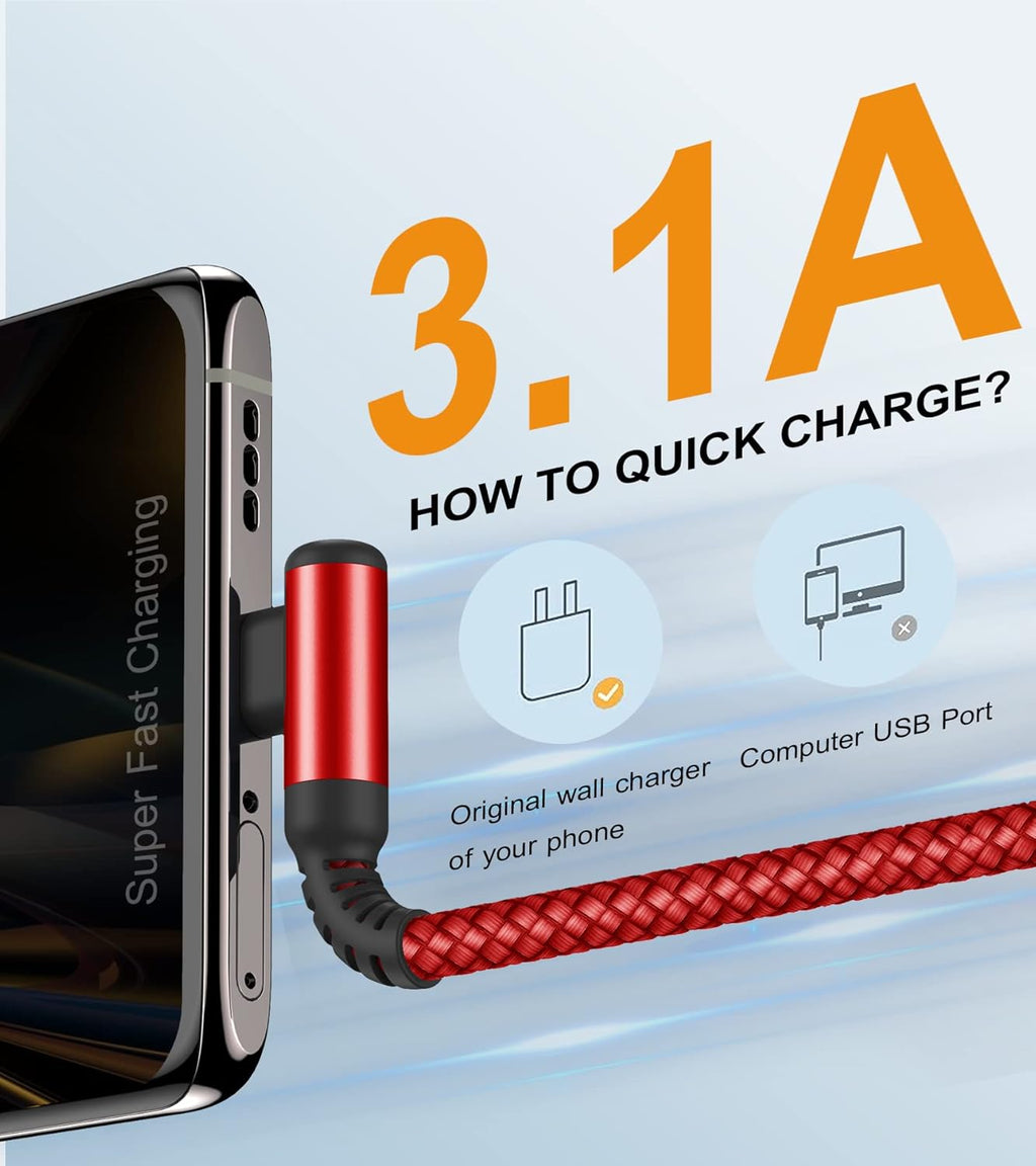 sweguard USB Type C Charger Cable Right Angle [2-Pack,3.3FT] iPhone 16 Charger Nylon Braided Cord for iPhone 15 16 Pro Max Samsung Galaxy S25 S24 S23 S22 S21 S20 S10 S9 Note A15 A55 Flip Pixel LG Moto