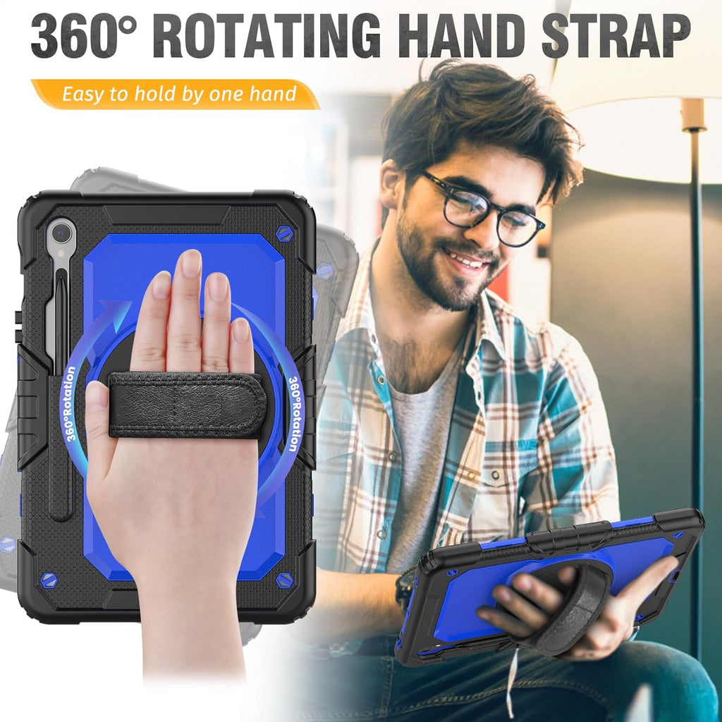 HXCASEAC Case for Galaxy Tab S10 FE / S9 FE 5G 10.9 inch, Shockproof Design with Screen Protector, 360° Hand Strap Stand, S Pen Holder, Heavy Duty Protective Samsung S9 FE / S10 FE Tablet Case, Blue