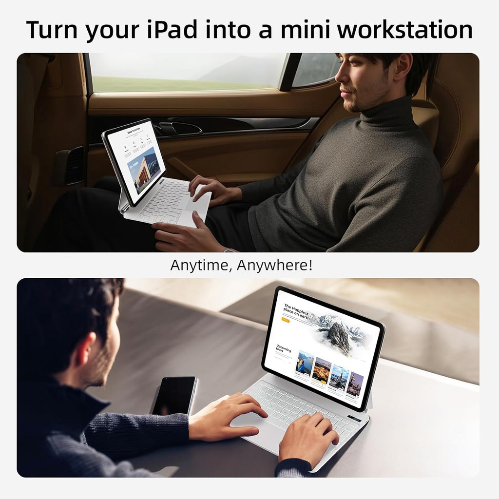 for iPad Pro 13 inch case 2024 with Keyboard M4,Magnetic Attach,Multi-Gesture Trackpad,7-Color Backlit,Shortcut Keys,Auto Sleep/Awake,Magic Keyboard for iPad Pro 13-inch M4 2024,White
