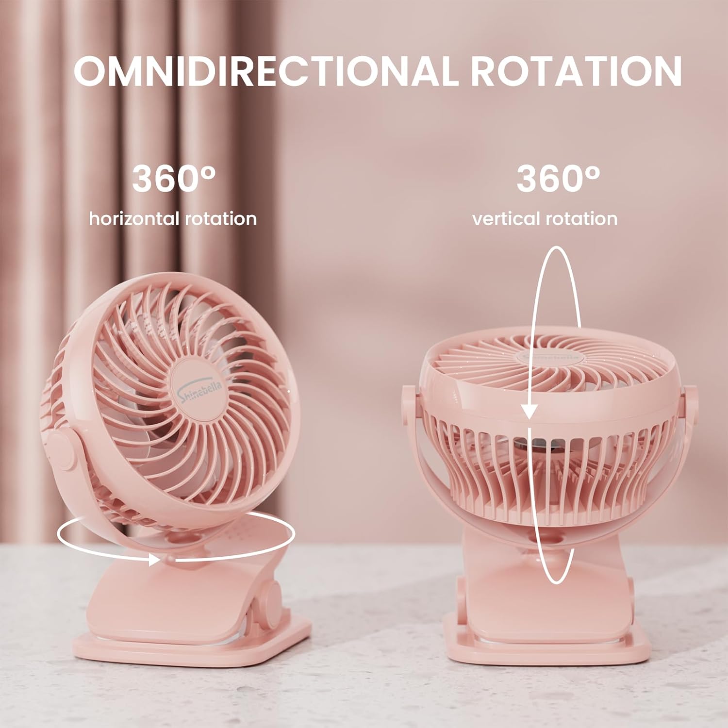 Shinebella AA Battery Powered Clip on Fan with 4-Speed, 5’’ Small Desk Fan with Aroma Function, USB Powered, 360°Rotation, Ultra Quiet, for Golf Cart, Stroller, Bedroom,Car(Batteries Not Included)